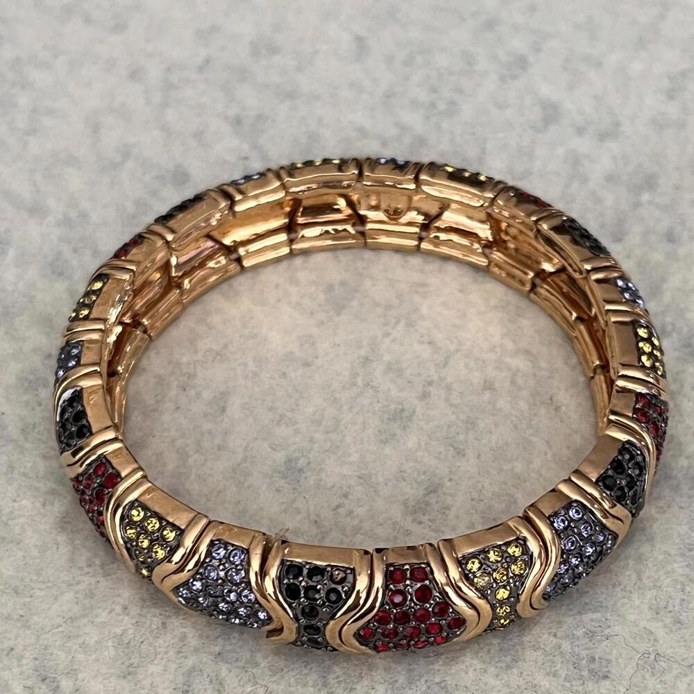 Beautiful Joan Rivers Multicolor Goldplated Rhinestone Large Stretch Bracelet - Picture 5 of 5